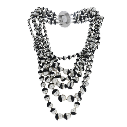 Christian Dior Pearl Triple Row Mise en Dior Necklace Silver White Black 3 of 5