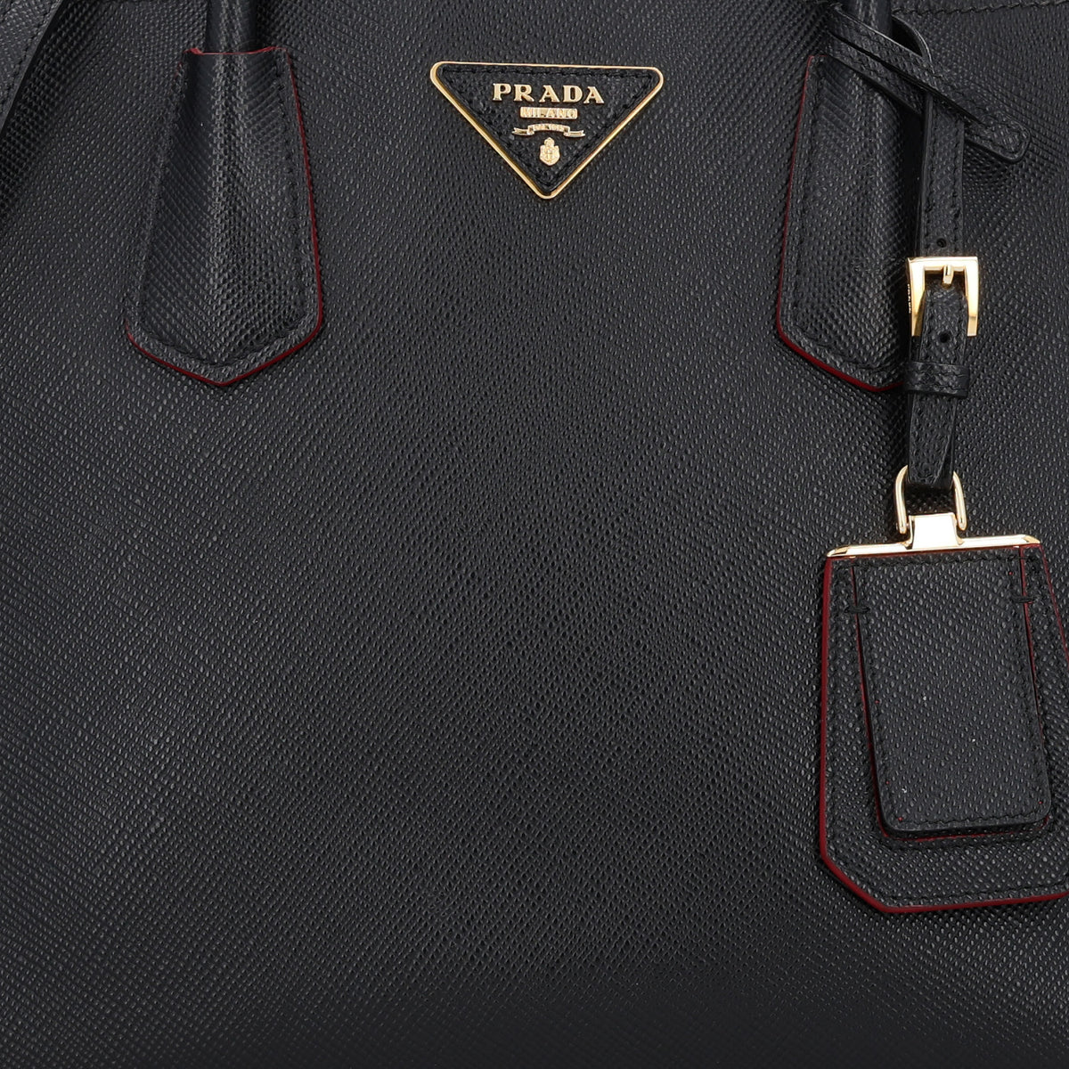 Prada Saffiano Cuir Medium Double Bag Black Fuoco 7 of 10