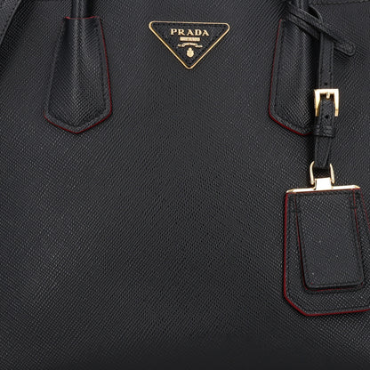 Prada Saffiano Cuir Medium Double Bag Black Fuoco 7 of 10