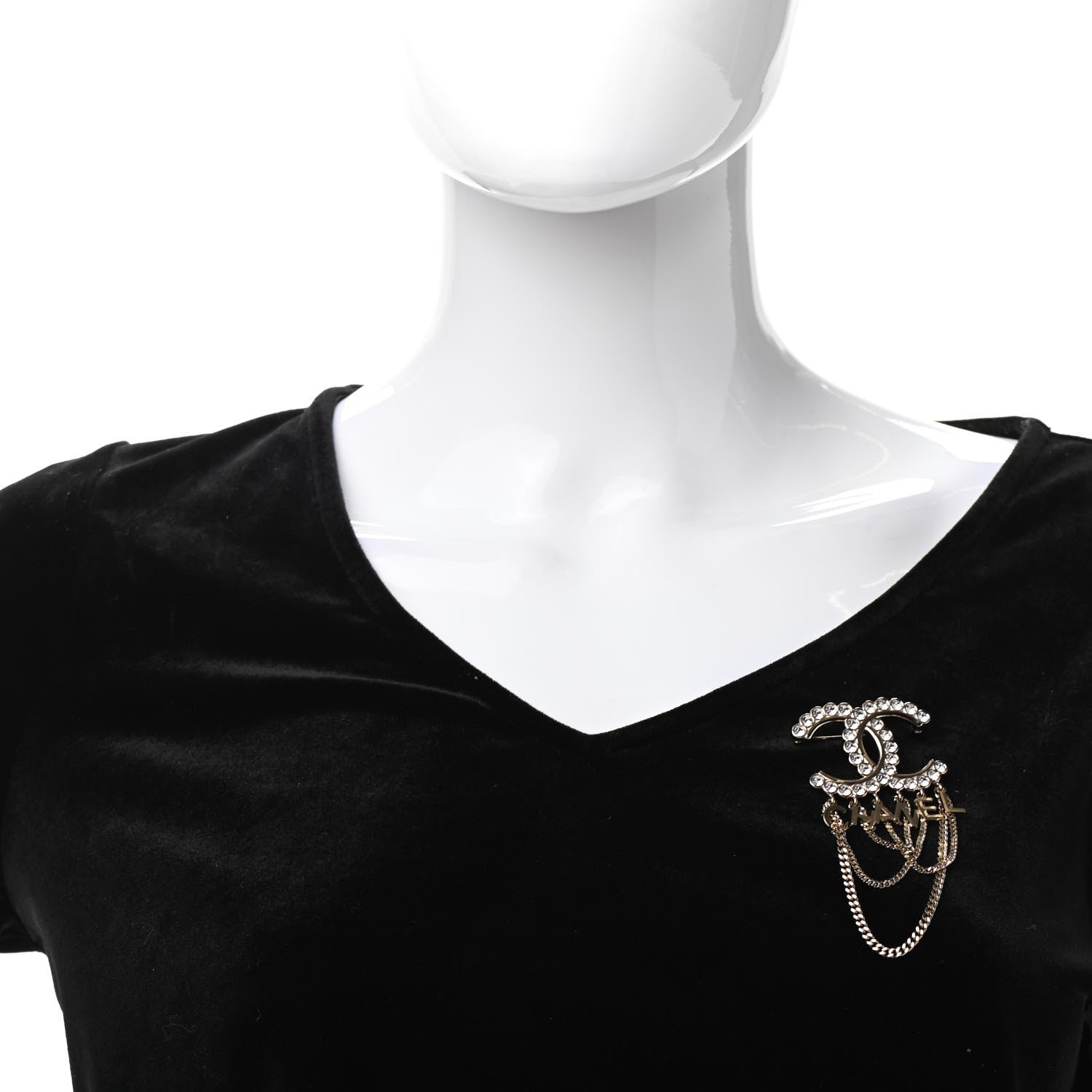 Chanel Metal Crystal Bow-tiful CC Chain Brooch Gold 2 of 5
