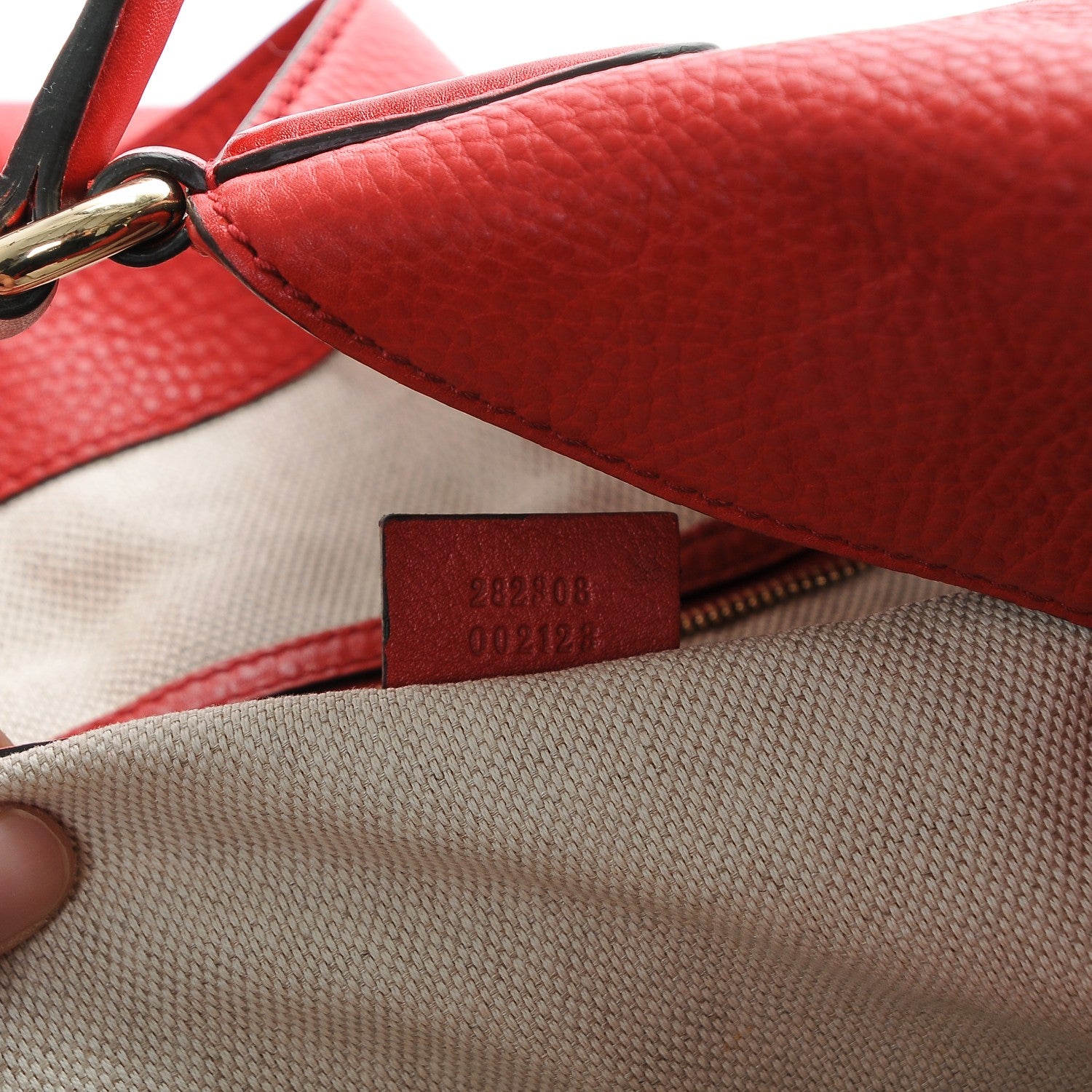 Gucci Pebbled Calfskin Large Soho Shoulder Bag Red 7 of 7