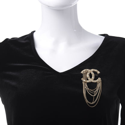 Chanel Crystal Pearl Multi Strand Chain CC Brooch Gold 2 of 4
