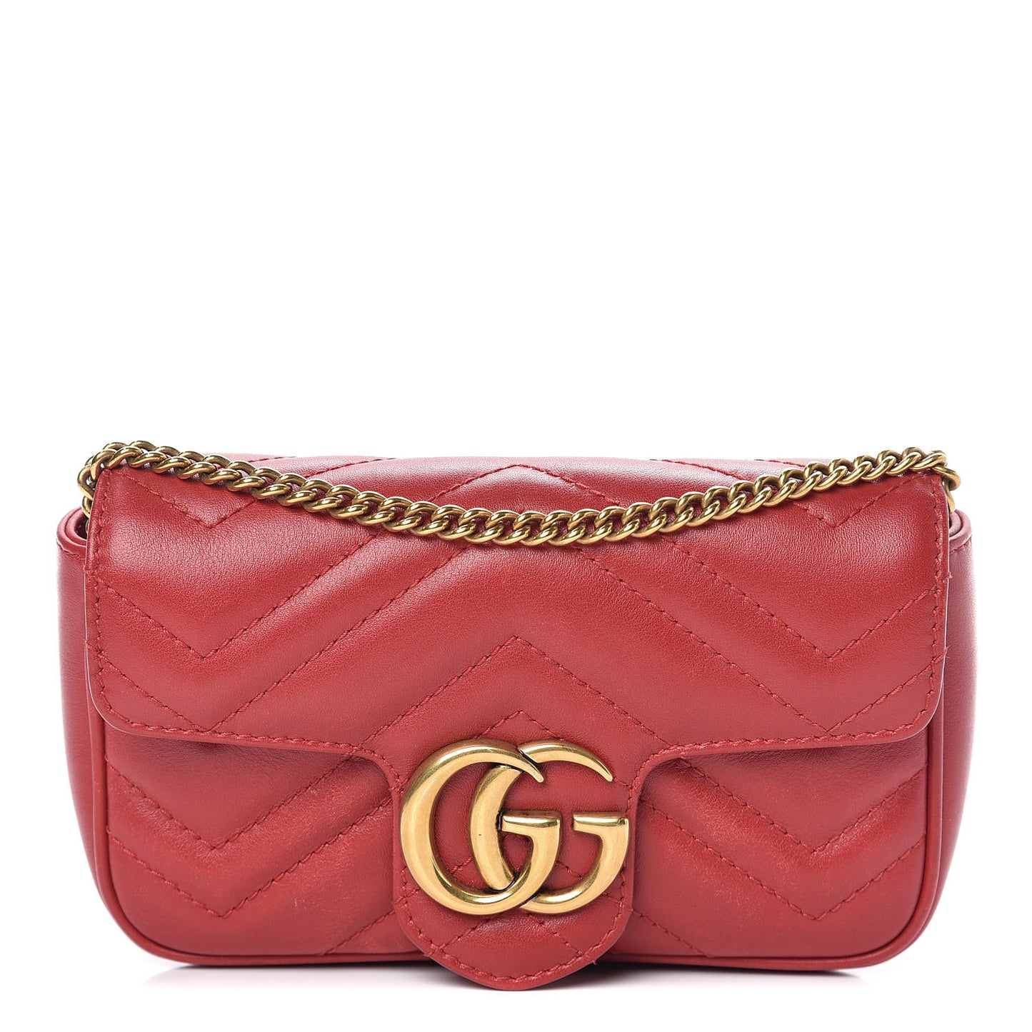 Calfskin Matelasse Super Mini GG Marmont Shoulder Bag Hibiscus Red