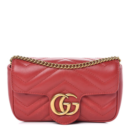 Gucci Calfskin Matelasse Super Mini GG Marmont Shoulder Bag Hibiscus Red 1 of 11