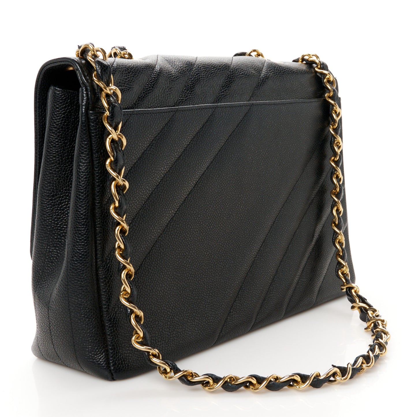 Caviar Diagonal Quilted Jumbo Single Flap Black