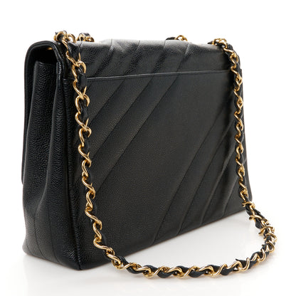 Chanel Caviar Diagonal Quilted Jumbo Single Flap Black 3 of 12