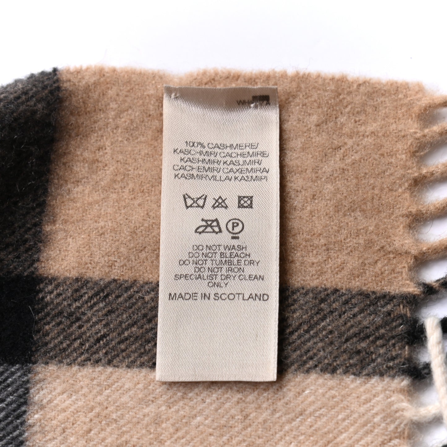 Cashmere Giant Check Fringe Scarf