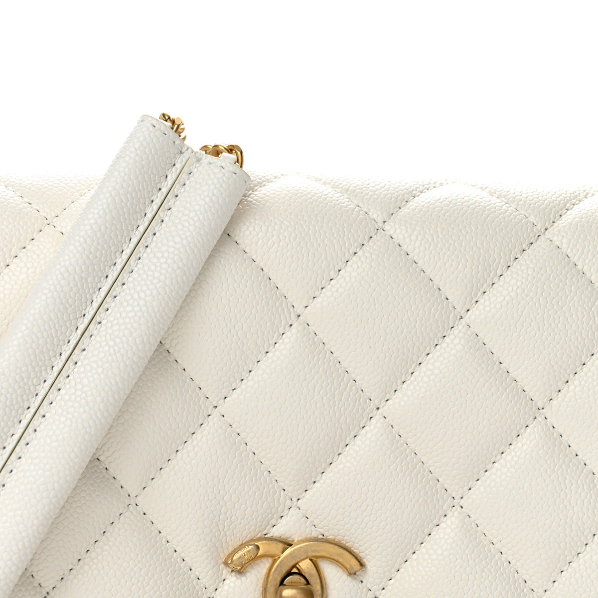 Caviar Quilted Chain Around Flap White