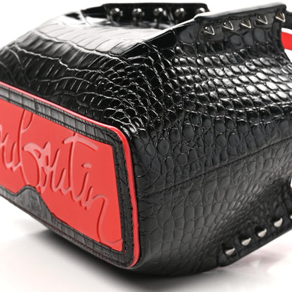 Christian Louboutin Patent Crocodile Embossed Spiked Mini Cabarock Shopper Tote  Black 8 of 8