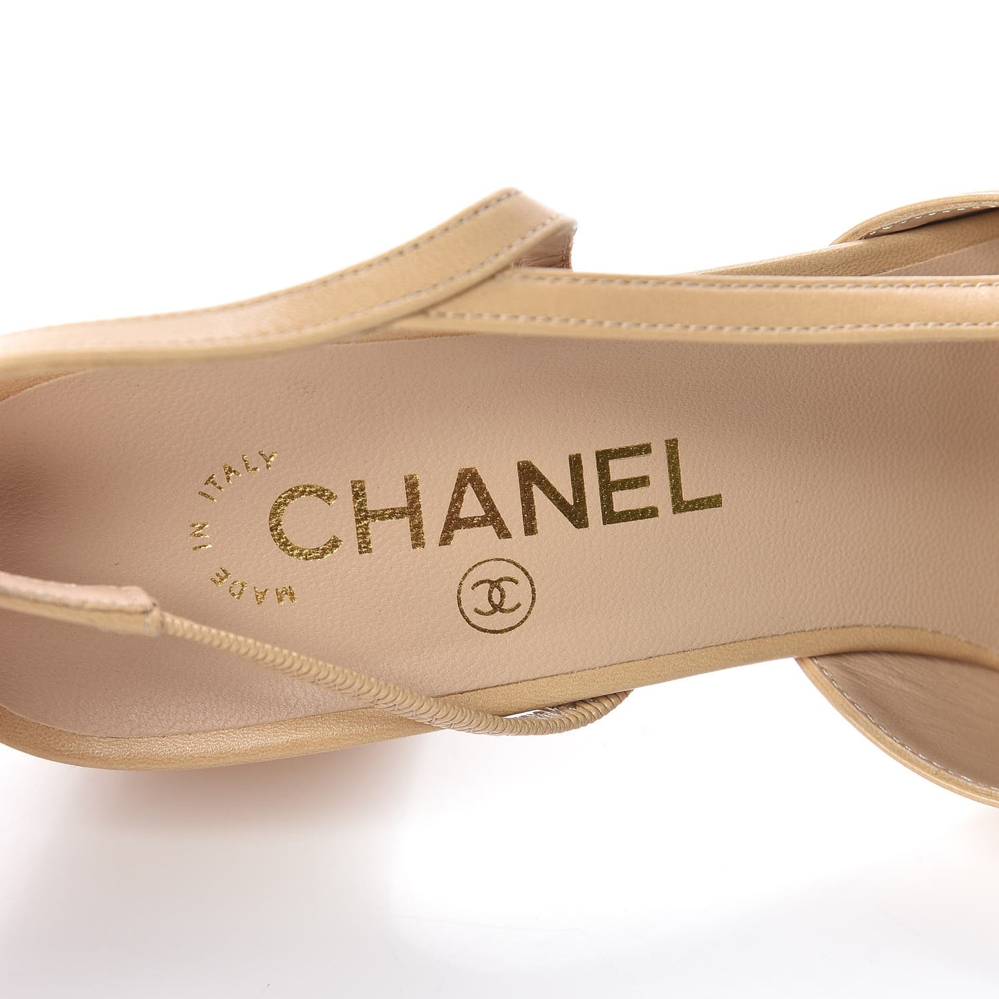Goatskin Grosgrain Cap Toe CC Slingback Pumps 39.5 Beige Black