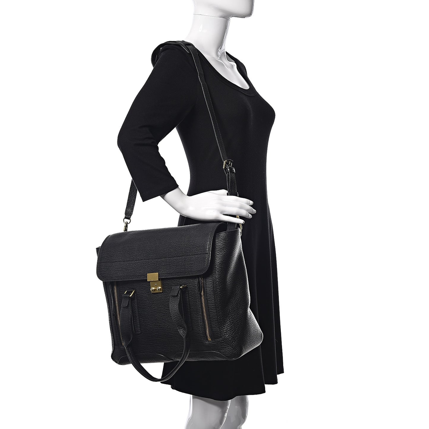 Textured Calfskin Large Pashli Satchel Black