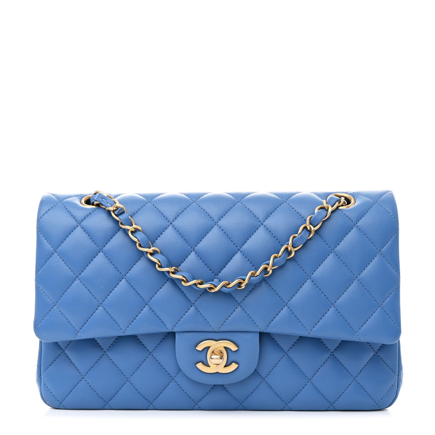 Lambskin Quilted Medium Double Flap Blue