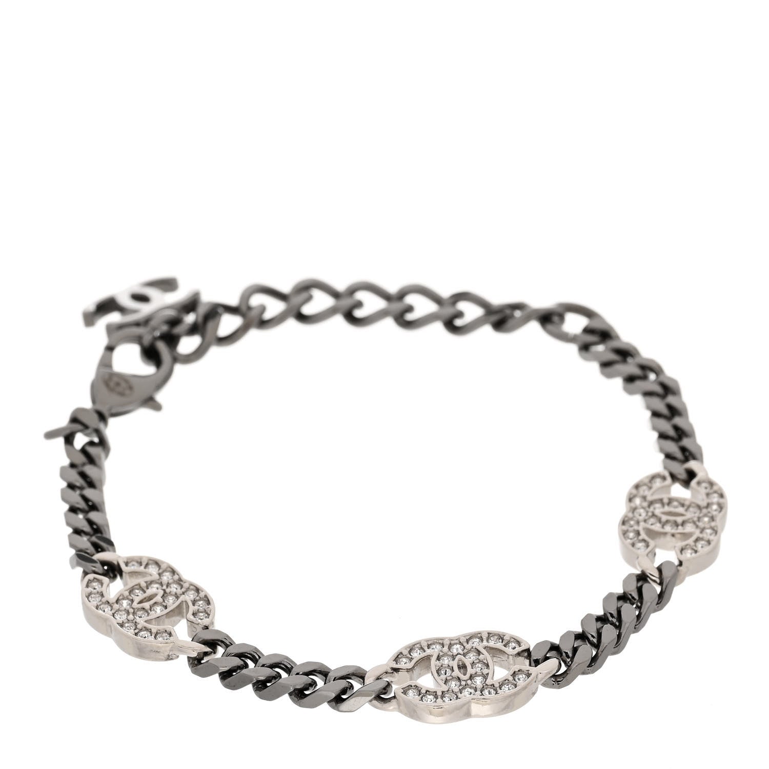 Chanel Crystal CC Chain Bracelet Silver 1 of 5