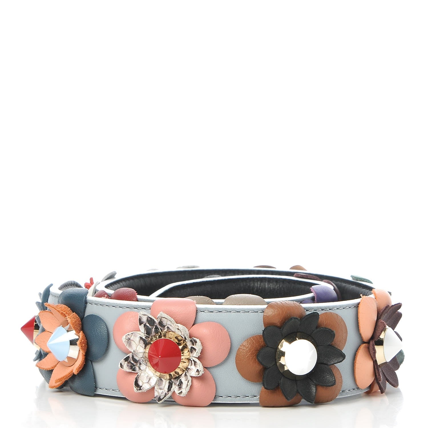 Fendi Vitello Dolce Flowerland Studded Strap You Polvere Black Multicolor 2 of 5