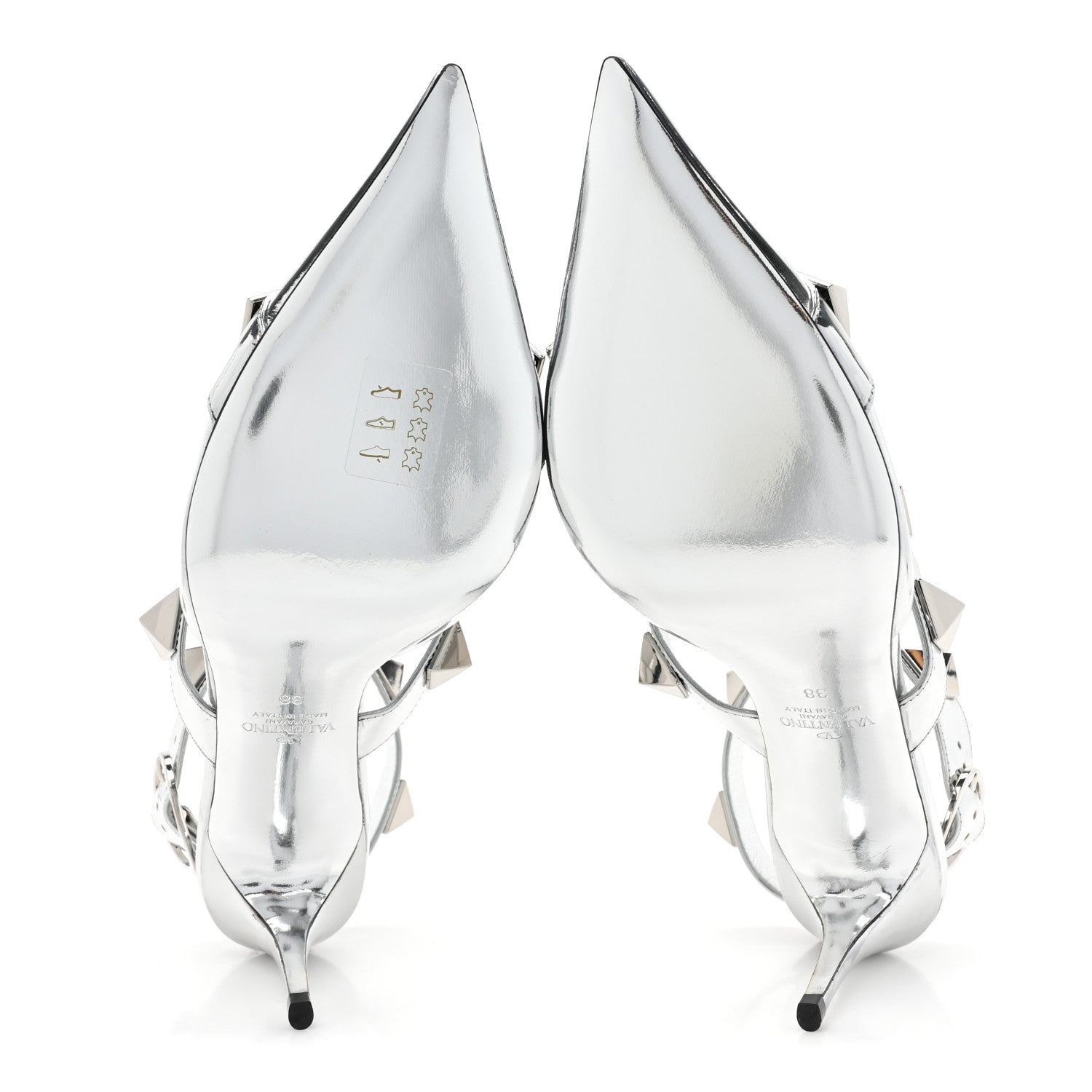 Valentino Garavani Calfskin Monochrome Roman Stud Ankle Strap 80mm Pumps 38 Silver 5 of 10