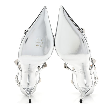 Valentino Garavani Calfskin Monochrome Roman Stud Ankle Strap 80mm Pumps 38 Silver 5 of 10