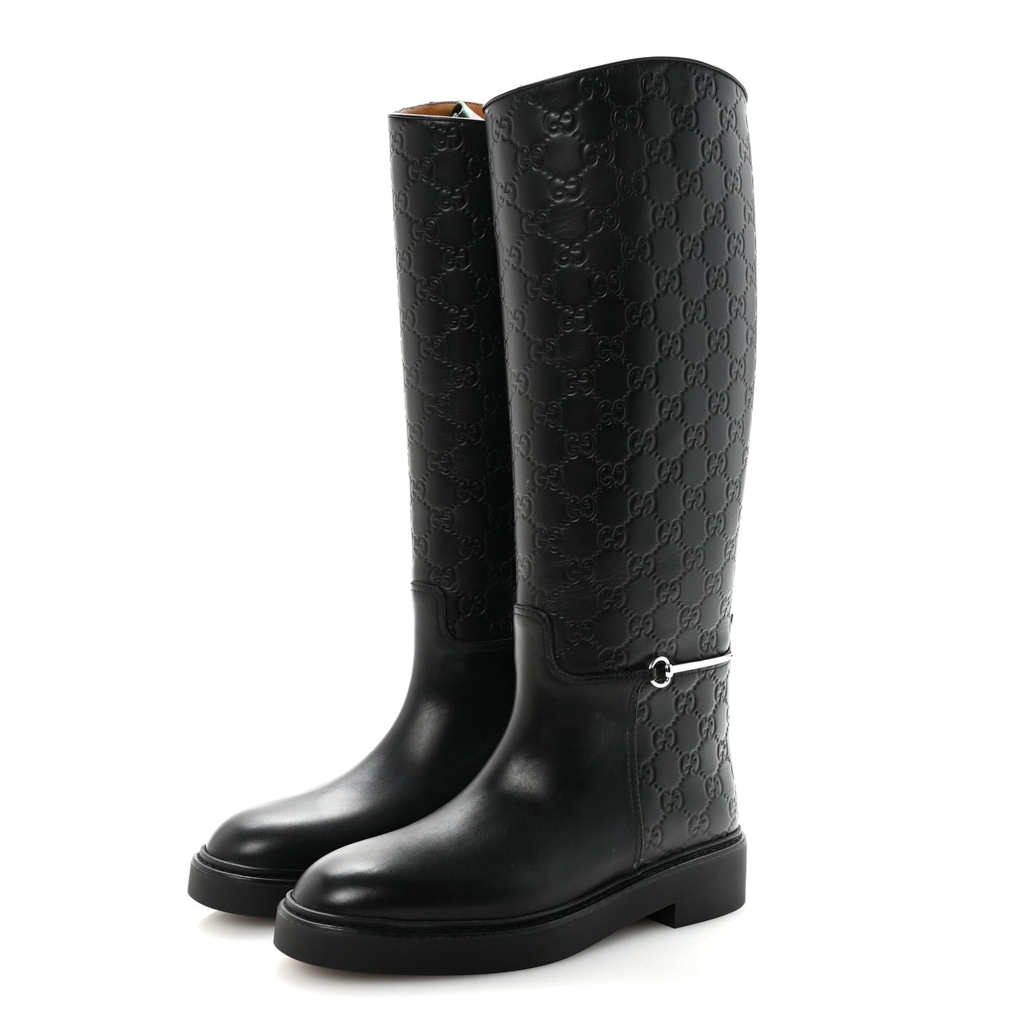Shiny Calfskin Michelangelo Slim Horsebit Riding Boots 38 Black