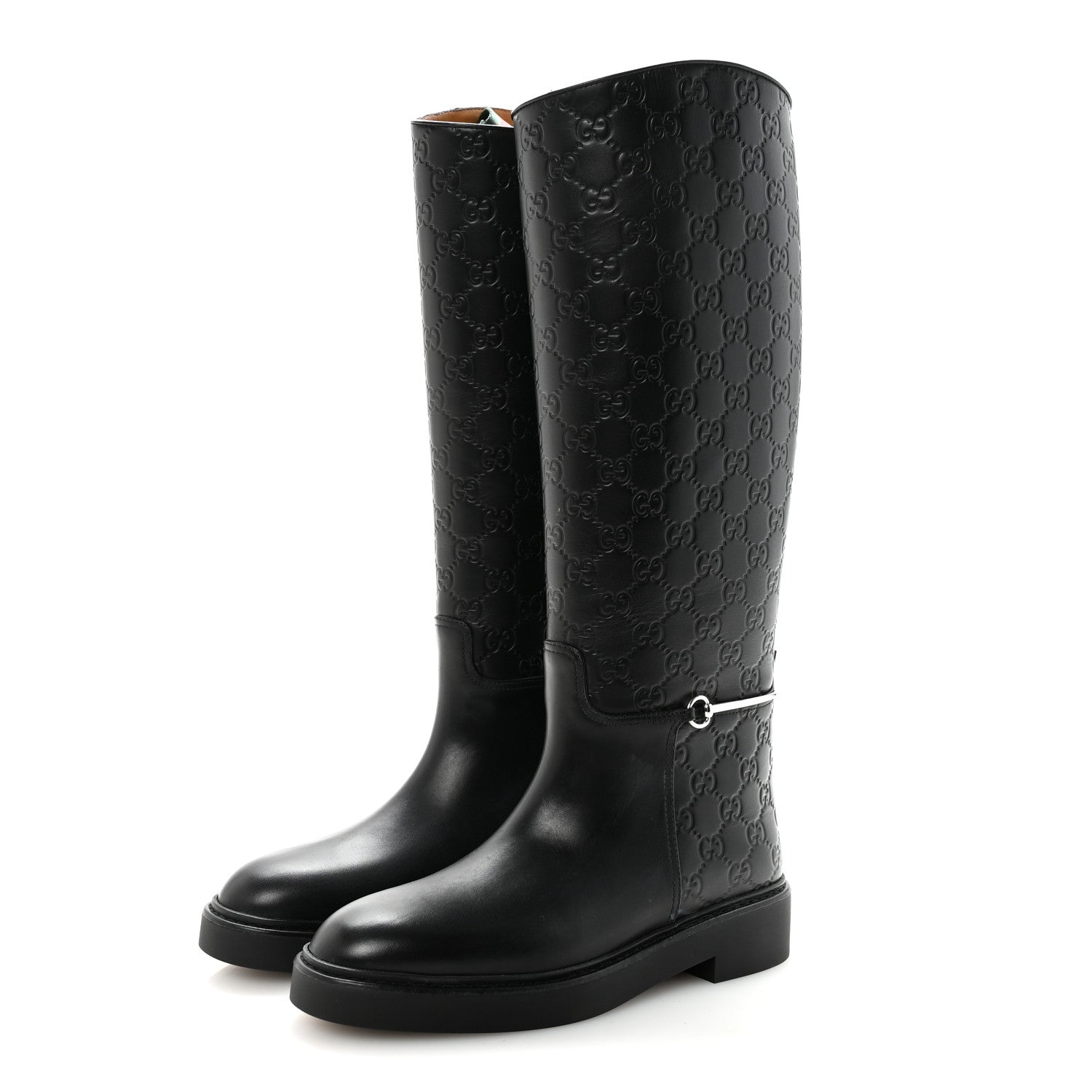 Gucci Shiny Calfskin Michelangelo Slim Horsebit Riding Boots 38 Black 4 of 8