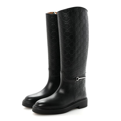 Gucci Shiny Calfskin Michelangelo Slim Horsebit Riding Boots 38 Black 4 of 8
