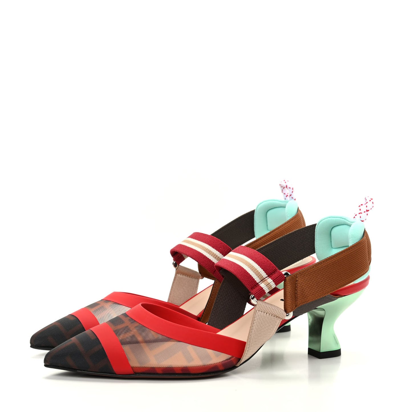 Technical Mesh FF Colibri 55mm Slingback Pumps 38 Tobacco Moro Cipria Papavero Camelia