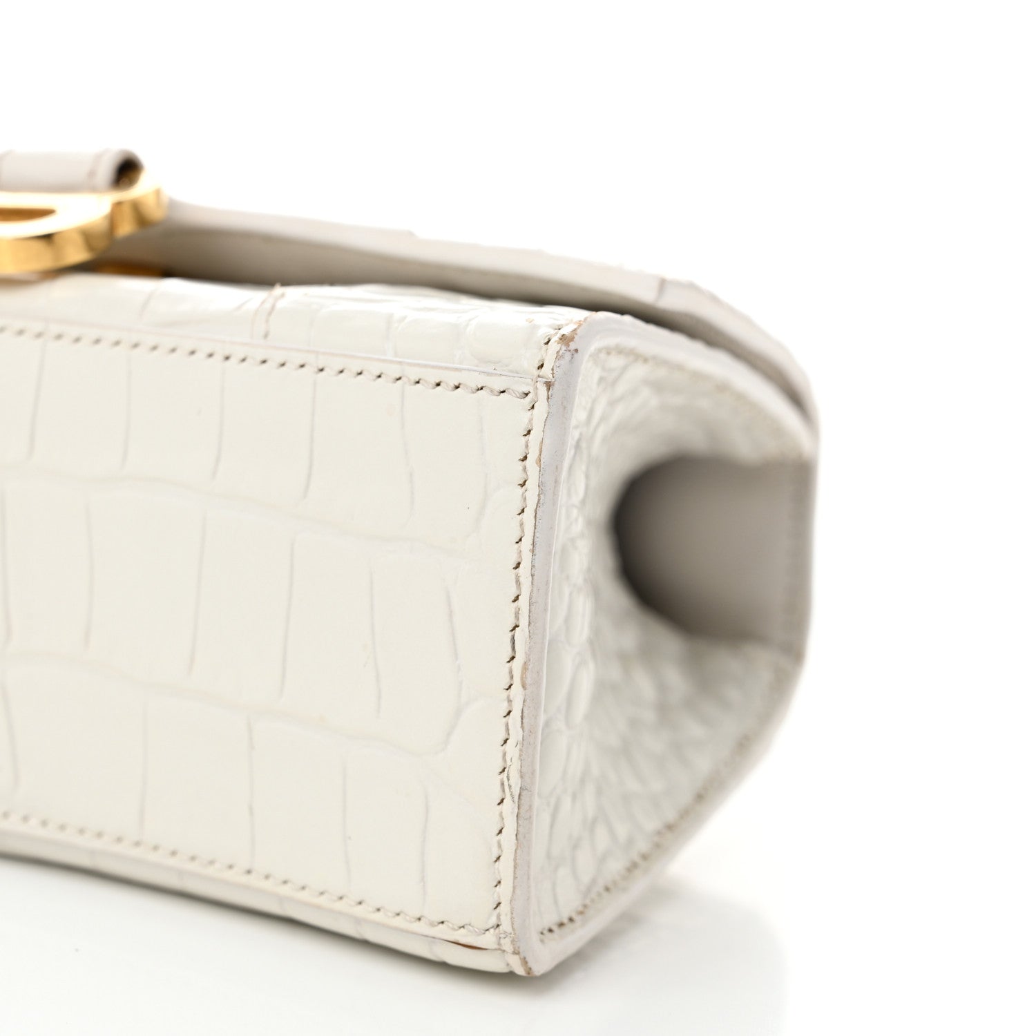 Balenciaga Shiny Calfskin Crocodile Embossed Hourglass Top Handle Bag XS White 11 of 12