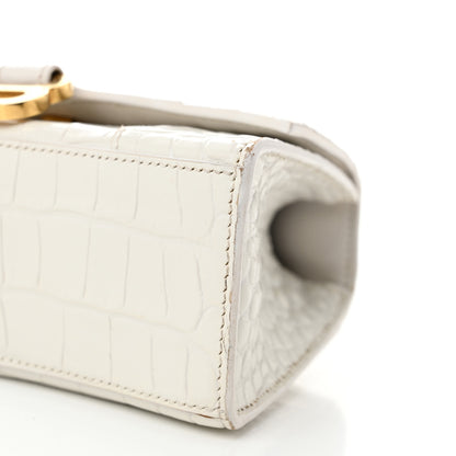 Balenciaga Shiny Calfskin Crocodile Embossed Hourglass Top Handle Bag XS White 11 of 12