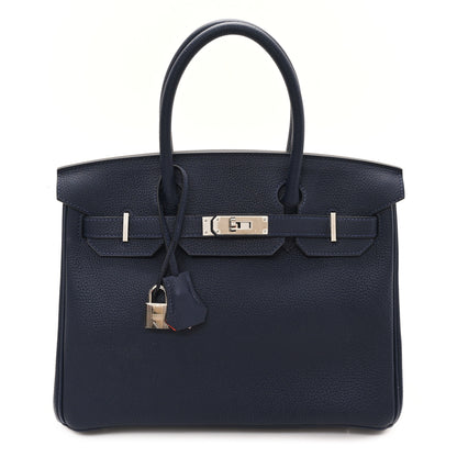 Hermes Togo Birkin Verso 30 Bleu Nuit Orange Poppy 1 of 12