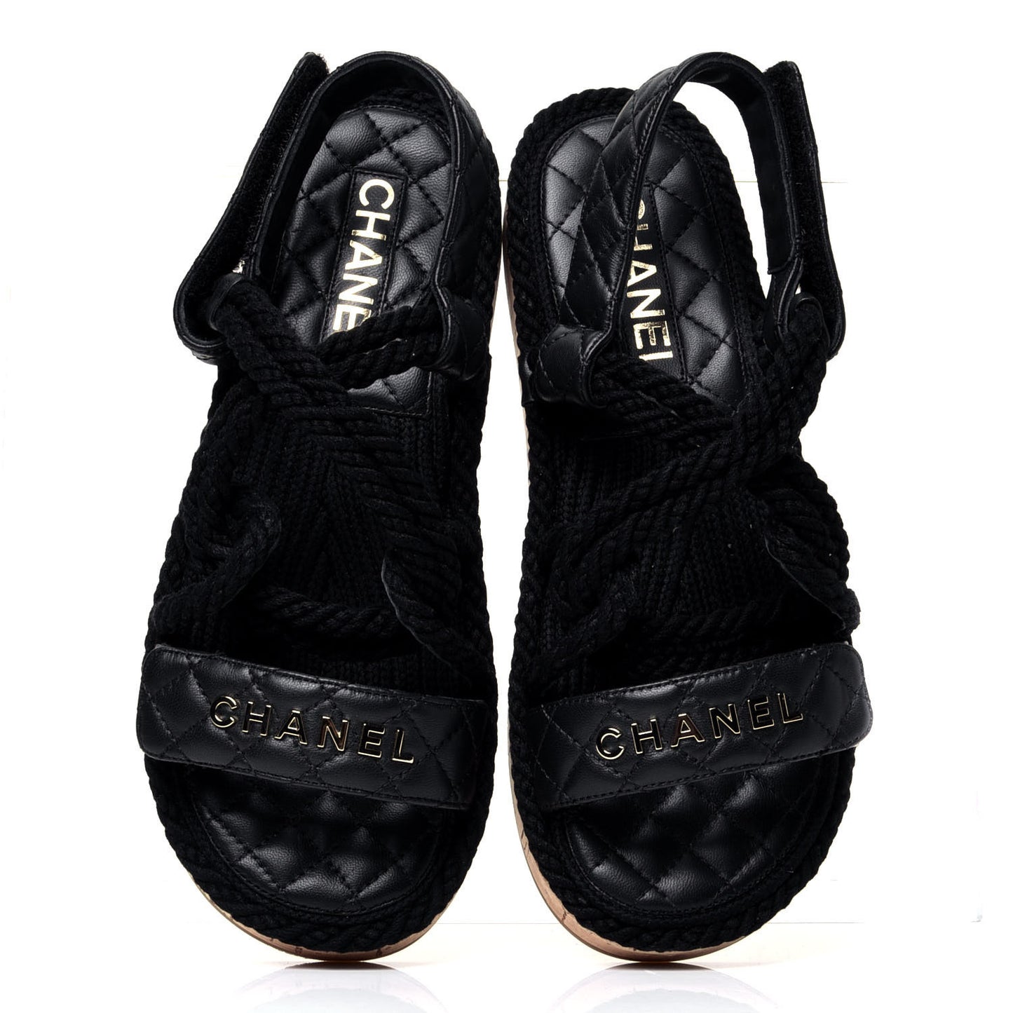 Cord Lambskin Quilted Logo Sandals 38 Black