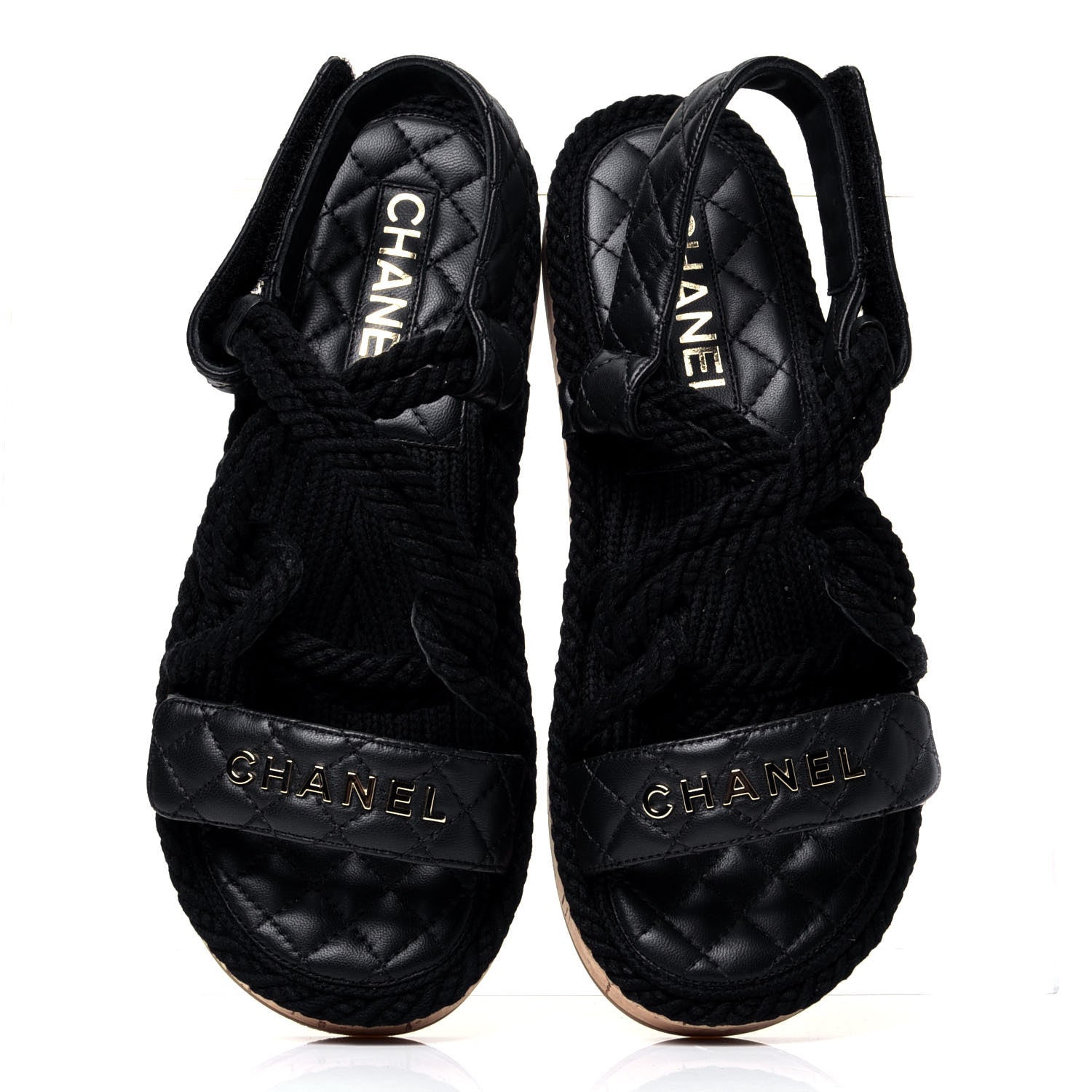 Chanel Cord Lambskin Quilted Logo Sandals 38 Black 5 of 10