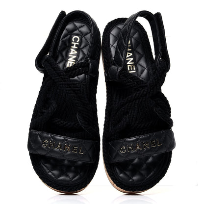 Chanel Cord Lambskin Quilted Logo Sandals 38 Black 5 of 10