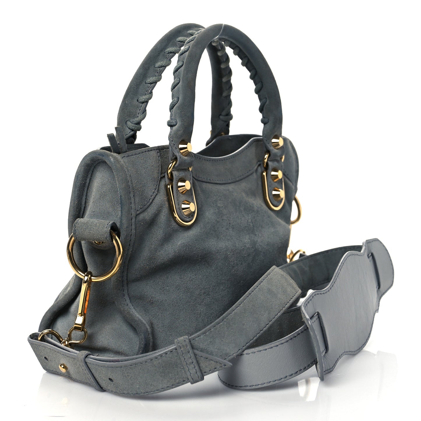 Baby Daim Suede Gold Metallic Edge Hardware Mini City Gris Acier