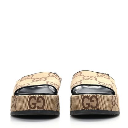 Gucci Monogram Maxi GG Granada Kid Angelina Platform 35mm Slingback Sandals 38 Camel Ebony Black 2 of 9