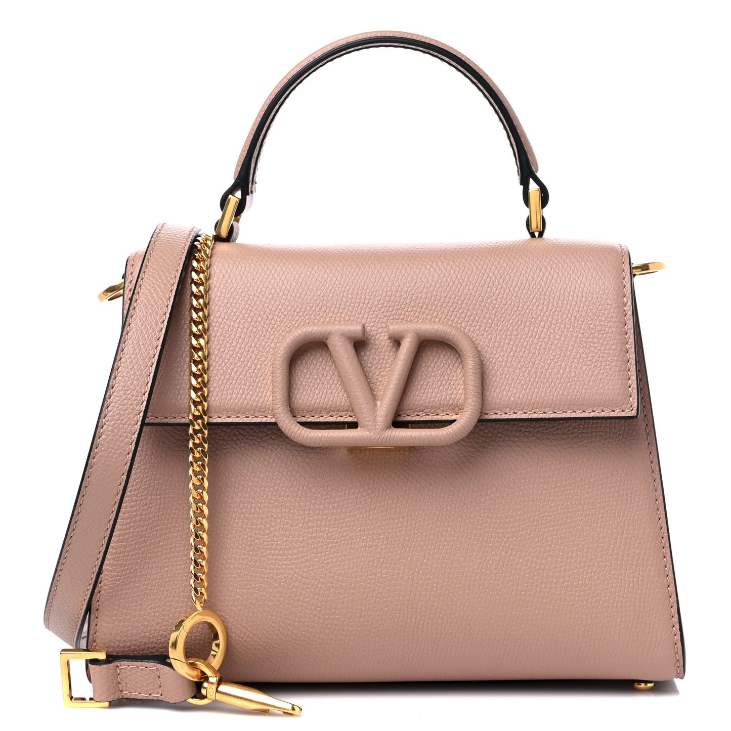 Grainy Calfskin Small VSling Top Handle Bag Poudre
