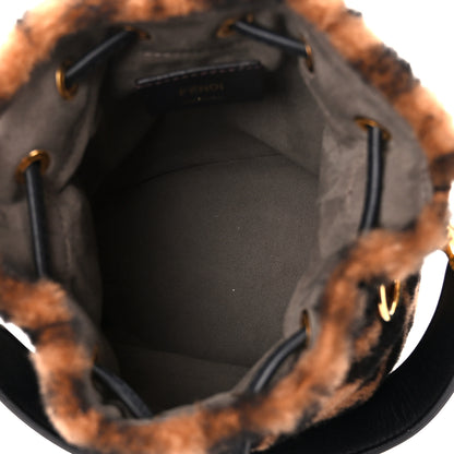 Fendi Shearling Vitello Dolce F is Fendi Macro FF 1974 Mini Mon Tresor Bucket Bag Tobacco Black 5 of 11