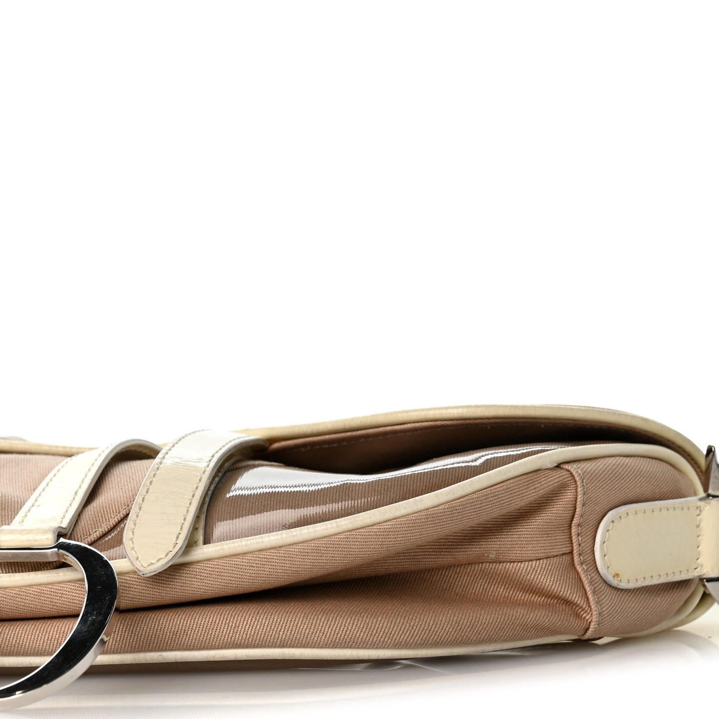 Canvas Patent Calfskin Saddle Bag Beige