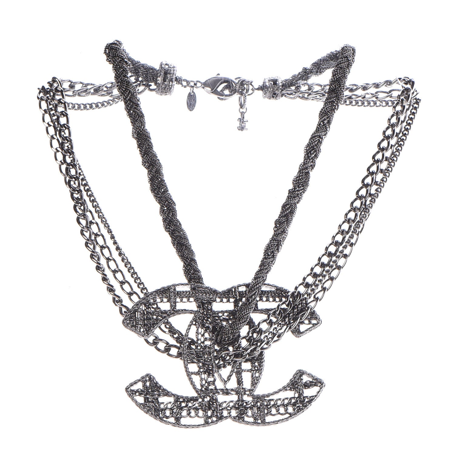 Chanel Ruthenium Multi Strand Chain CC Short Necklace 3 of 7