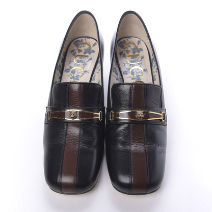 Gucci Goatskin Feline Ginger Loafer Pumps 37 Black Light Brown 5 of 10