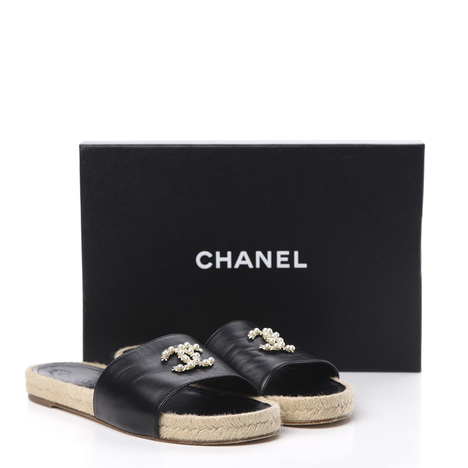Chanel Lambskin Pearl CC Espadrille Slip On Sandals 39 Black 11 of 11