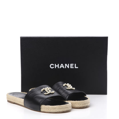 Chanel Lambskin Pearl CC Espadrille Slip On Sandals 39 Black 11 of 11