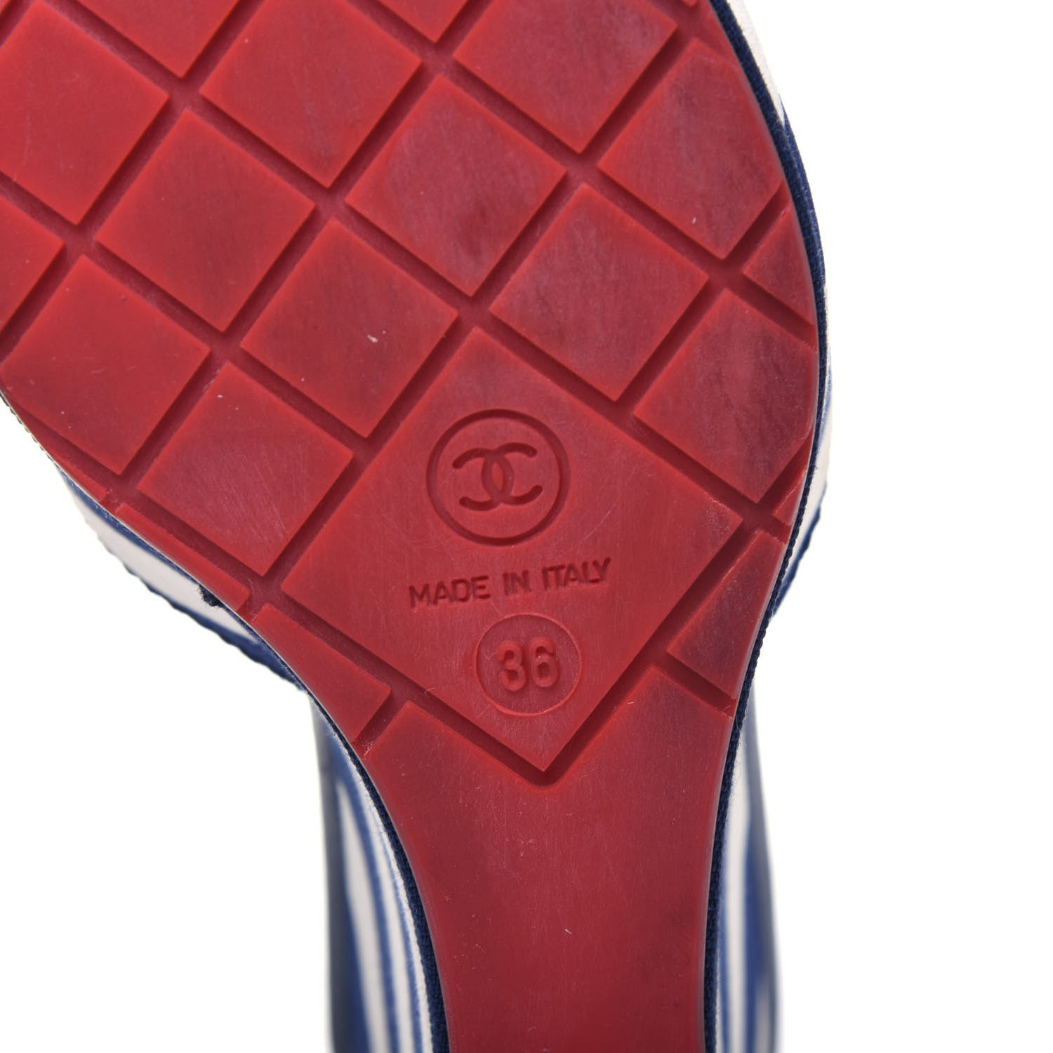 Chanel Canvas Striped Wedge Sandals 36 Red Navy Blue 752422