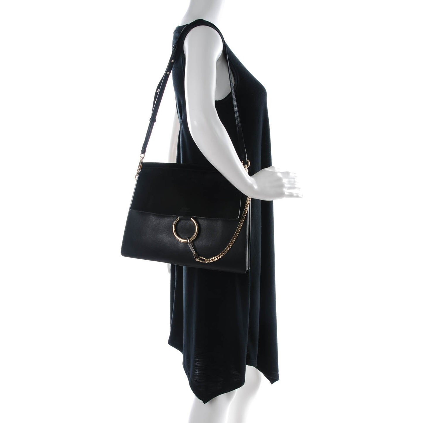 Suede Calfskin Medium Faye Shoulder Bag Black