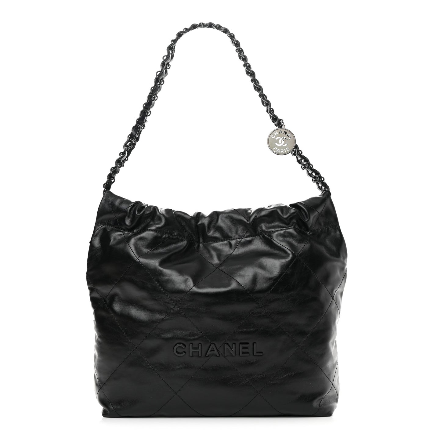 Shiny Calfskin Quilted Small Chanel 22 So Black
