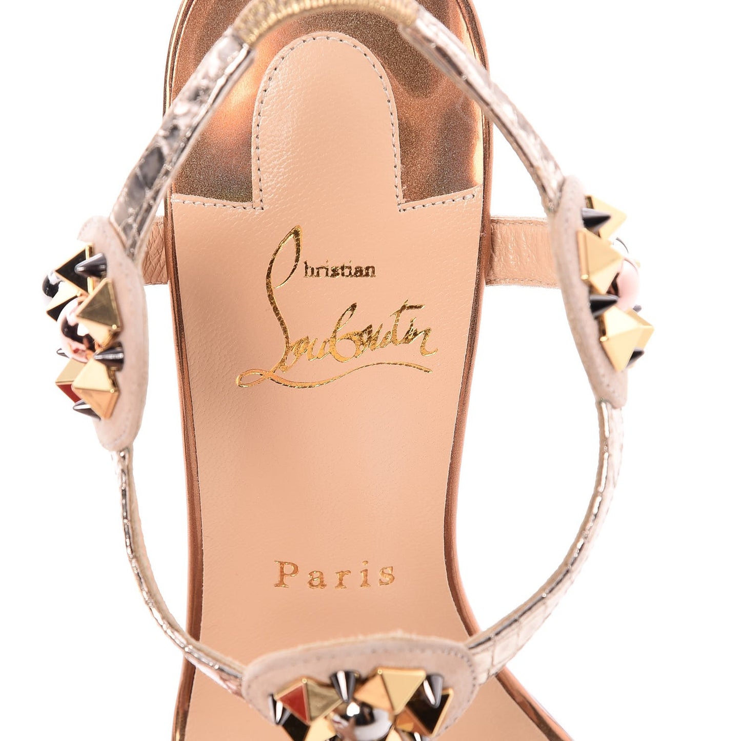 Studded Lame Metallic Patent Kaleitop 85 T-Strap Sandals 38 Doudou