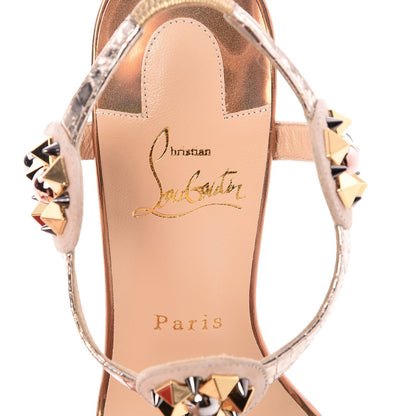 Christian Louboutin Studded Lame Metallic Patent Kaleitop 85 T-Strap Sandals 38 Doudou 7 of 8