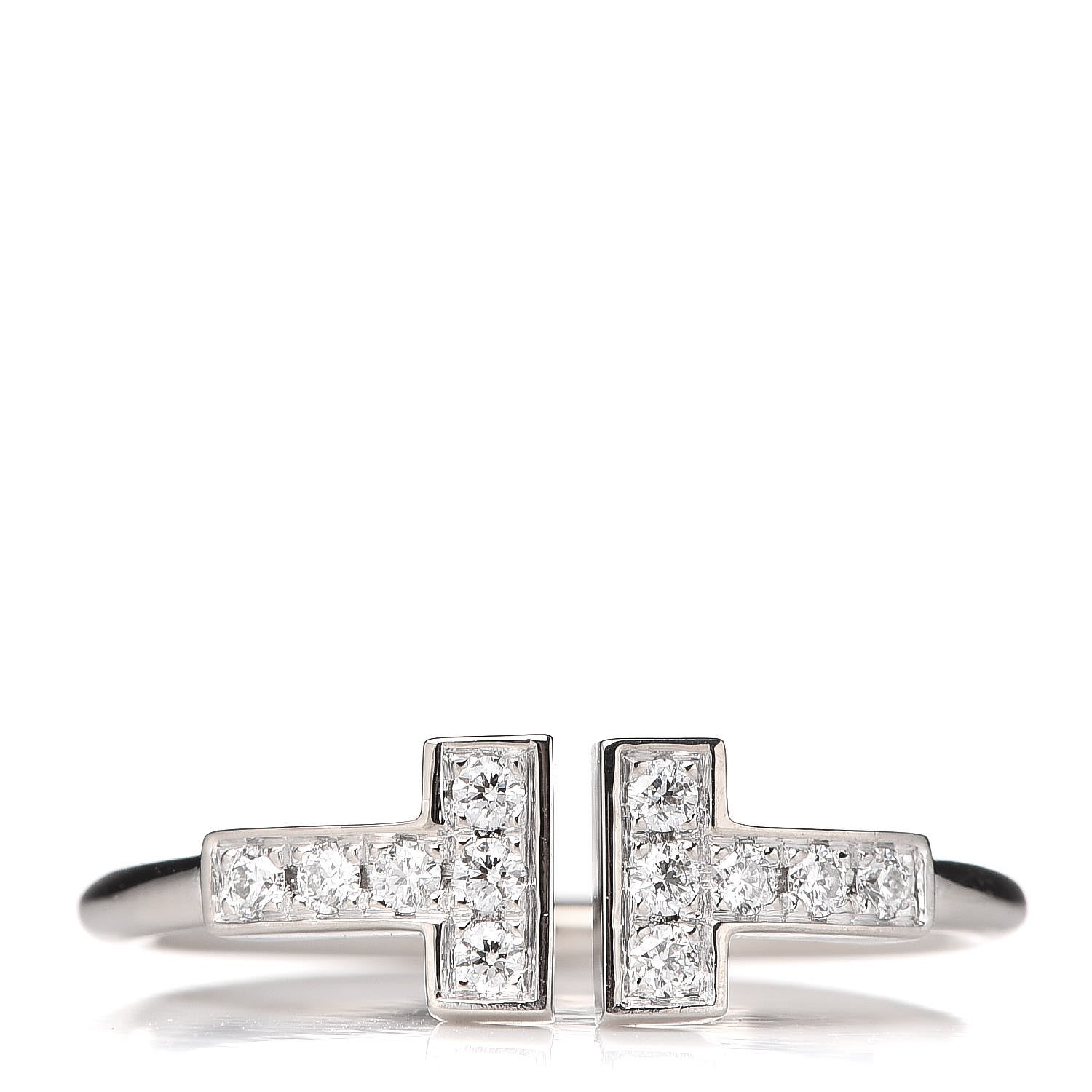 Tiffany 18K White Gold Diamond T Wire Ring 50 5.25 1 of 6