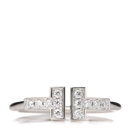 Tiffany 18K White Gold Diamond T Wire Ring 50 5.25 1 of 6