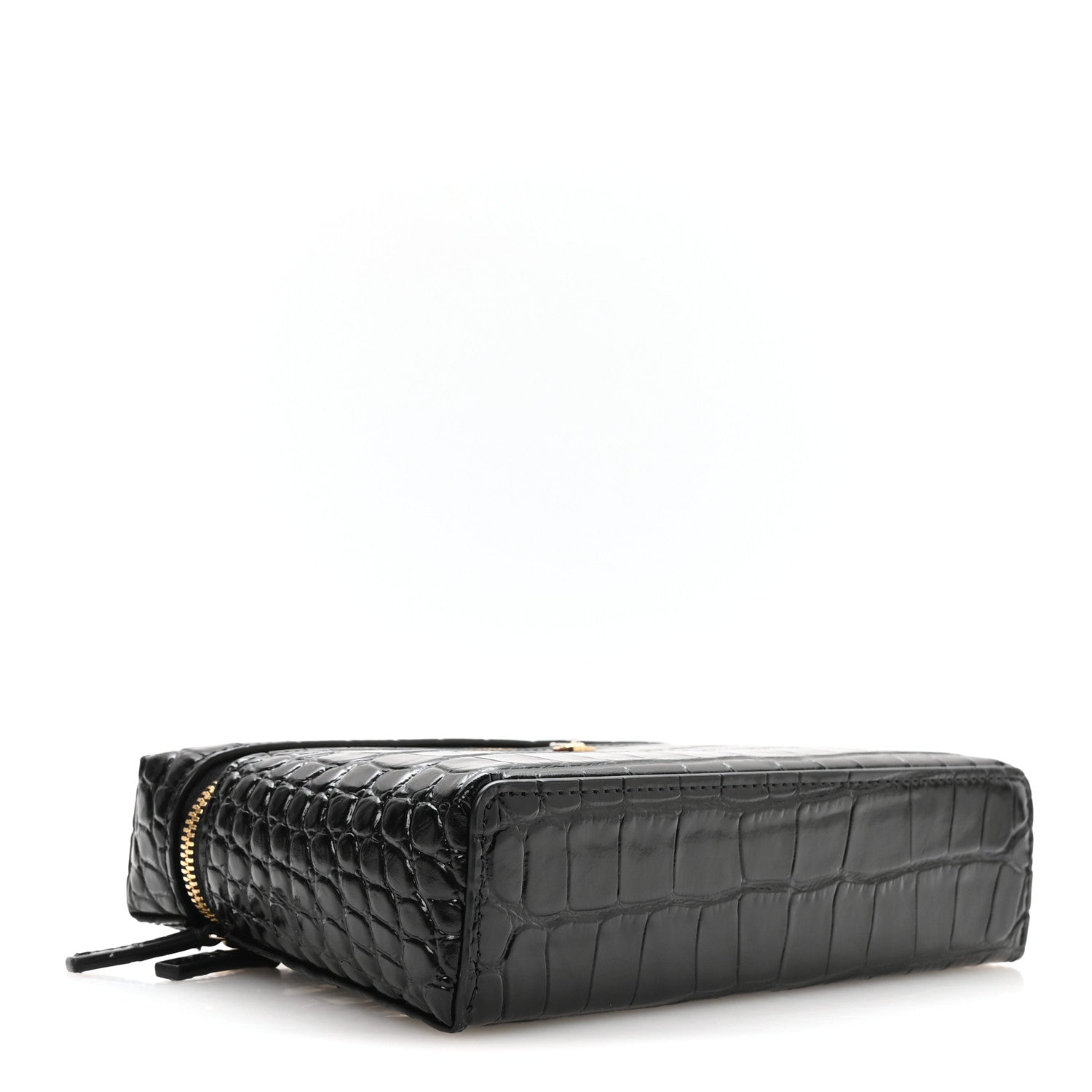 Chanel Calfskin Crocodile Embossed Crococo Top Handle Slim Vanity Case With Chain Black 4 of 11
