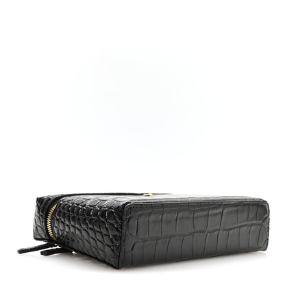 Chanel Calfskin Crocodile Embossed Crococo Top Handle Slim Vanity Case With Chain Black 4 of 11
