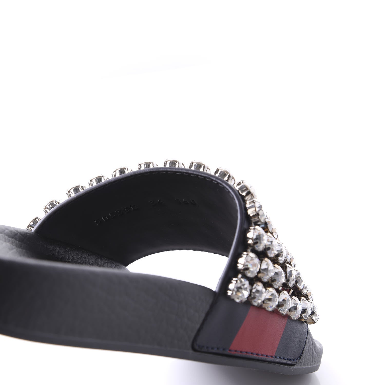 Gucci Calfskin Crystal Embellished Web Slide Sandals 34 Blue Red 8 of 9