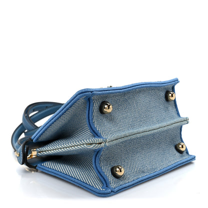 Fendi Woven Fabric Calfskin Floral Embroidered Petite Peekaboo I SEE U Satchel Blue 3 of 10